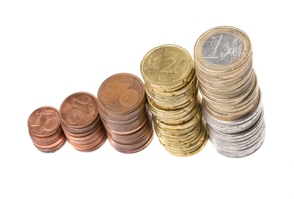 Euro coins stored in columns — Stock Photo, Image