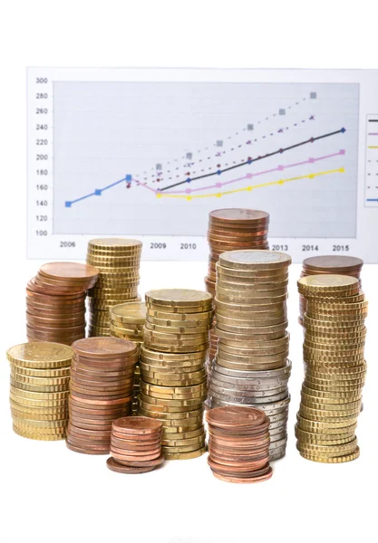 Monedas y carta estadística —  Fotos de Stock