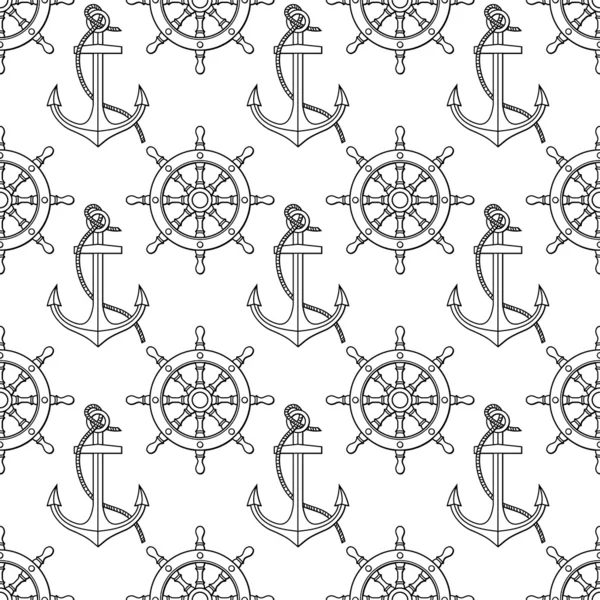 Muster mit Ankern und Schiffsrädern — Stockvektor