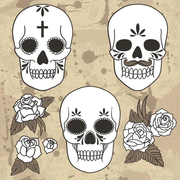 El día de los muertos. Conjunto de cráneos . — Vector de stock