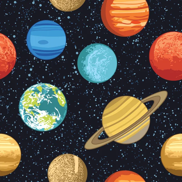 Seamless pattern from solar system planets — Stock Vector