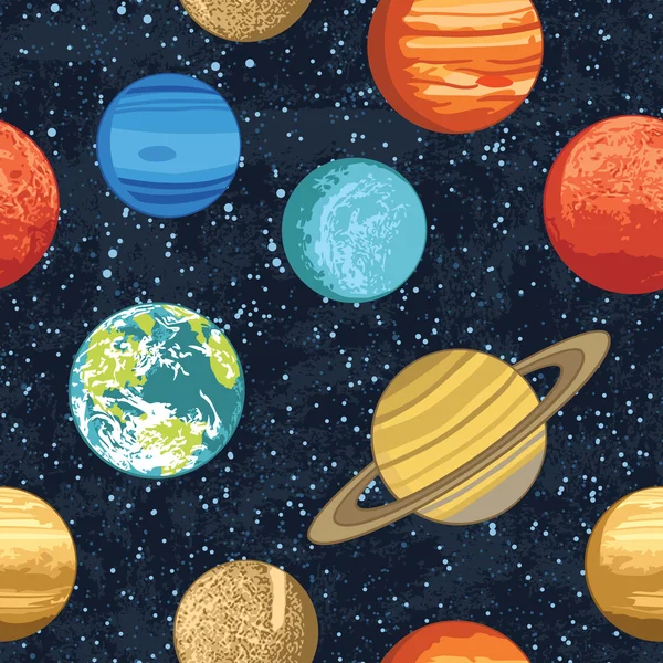 Seamless pattern from solar system planets — Stock Vector