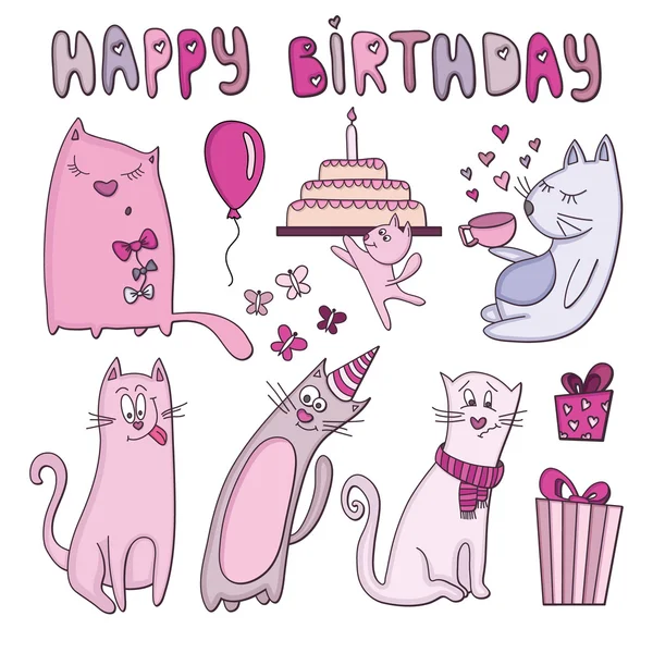 Birthday card with funny cats — Stock Vector
