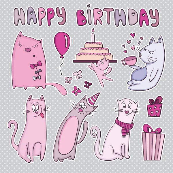 Geburtstagskarte mit lustigen Katzen — Stockvektor