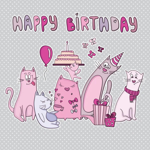 Birthday card with funny cats — Stock Vector