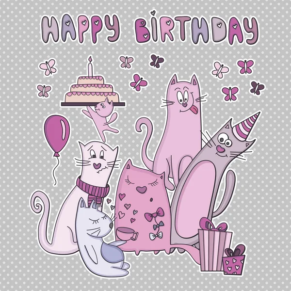 Birthday card with funny cats — Stock Vector