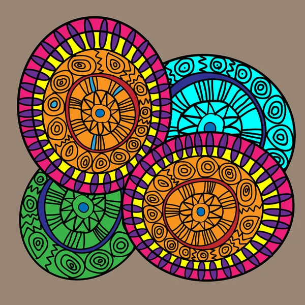 Ilustração de quatro objetos de arte no estilo do doodle étnico — Vetor de Stock