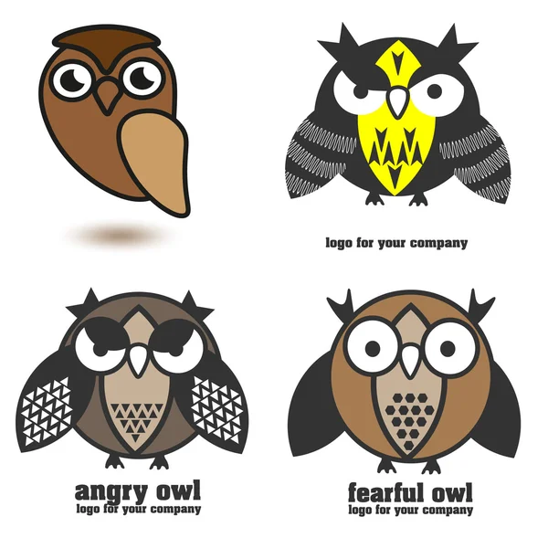 Набір з чотирьох коричневих сови логотип Векторні ілюстрації — стоковий вектор