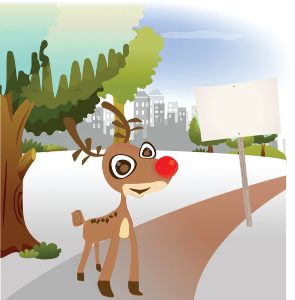 Reindeer stand on the park see the sign — Stock Vector