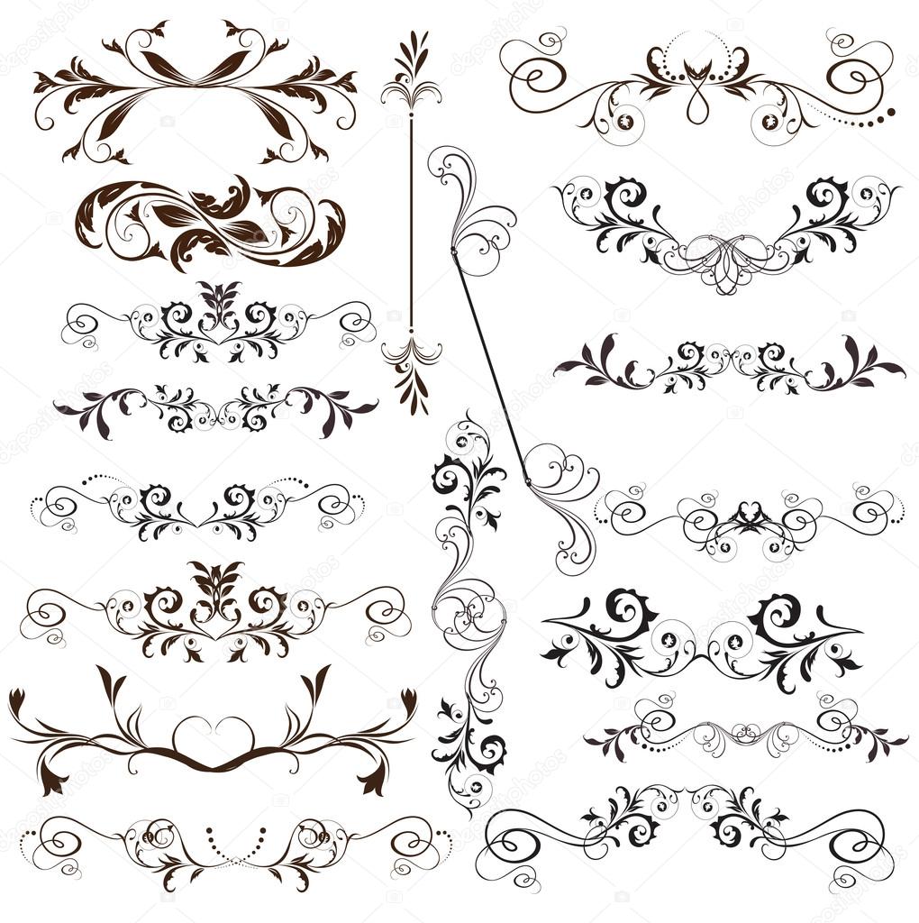 Vector set. Calligraphic design elements and page decoration for retro design.