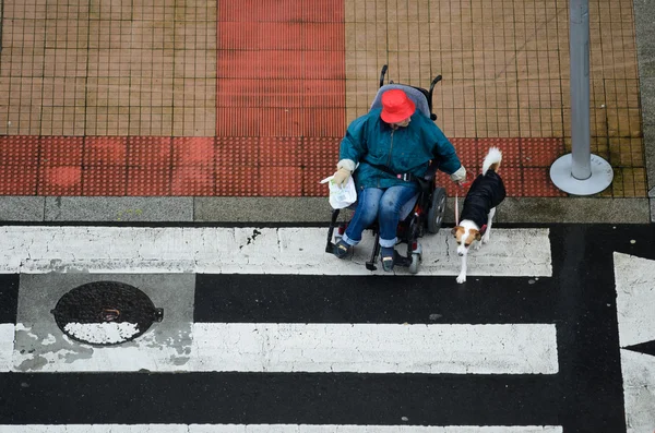 Bir trafik ışığı bekleyen Engelli kadın — Stok fotoğraf