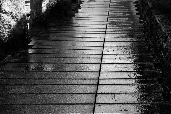 Constructed Pavement Large Granite Slabs Wetted Rain Galicia Spain — Stock Photo, Image