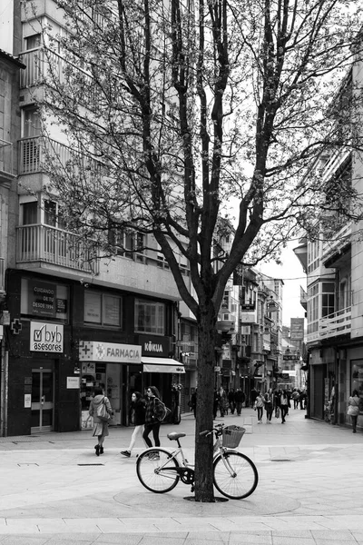 Pontevedra Spain April 2019 Bicycle Parked Tree One Pedestrian Streets — Stock Photo, Image
