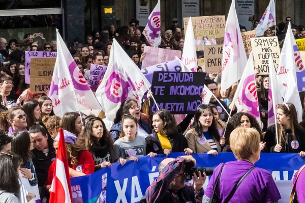 Pontevedra Hiszpania Marca 2019 Demonstracja Feministyczna Przeciwko Nadużyciom Obronie Praw — Zdjęcie stockowe