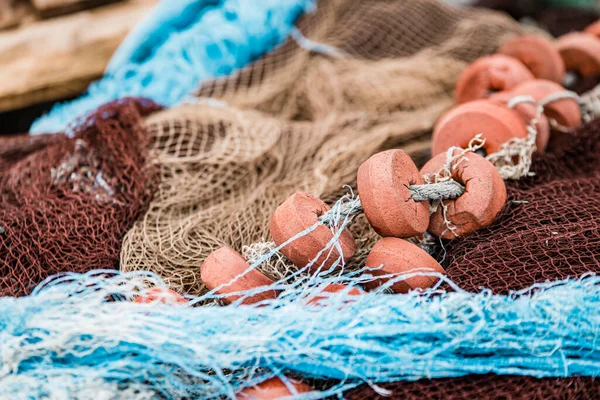 Detalhe Algumas Redes Pesca Depositadas Num Porto Galiza Espanha — Fotografia de Stock