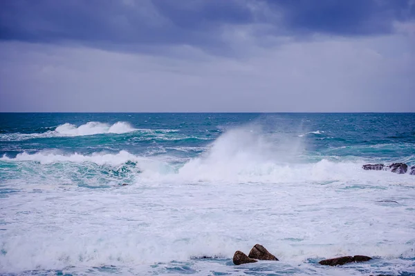 View Galician Coast Day Strong Winds Village Baiona Spain — Stock Photo, Image