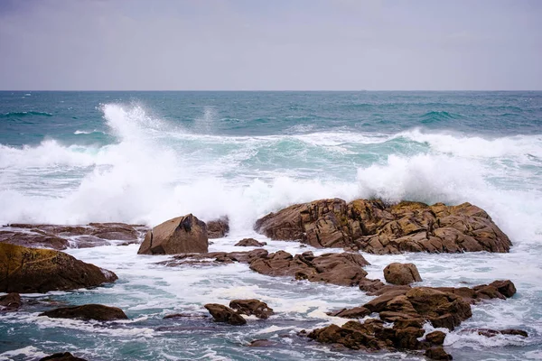 View Galician Coast Day Strong Winds Village Baiona Spain — Stock Photo, Image