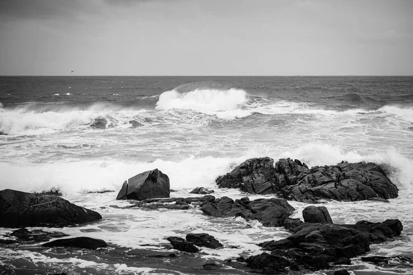 View Galician Coast Day Strong Winds Village Baiona Spain — Stock Photo, Image