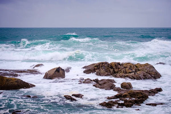 View Galician Coast Day Strong Winds Village Baiona Spain — Stock Photo, Image