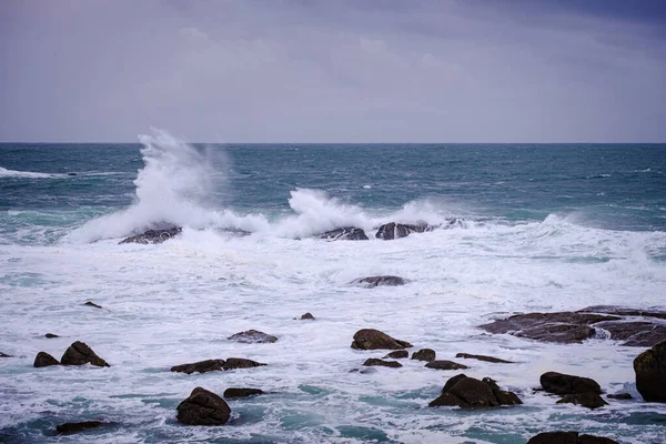 View Galician Coast Day Strong Winds Village Baiona Spain — Stock Photo, Image