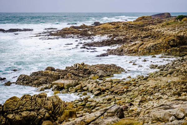 View Galician Coast Day Strong Winds Village Baiona Spain — Stock Photo, Image