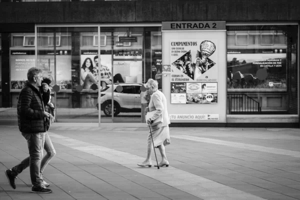 Soria Spain September 2019 Old Woman Walks Help Cane One — Stock Photo, Image