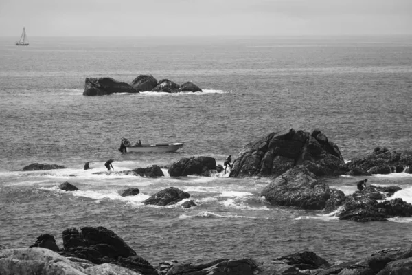 Corrubedo Espanha Julho 2020 Alguns Pescadores Cracas Chamados Percebeiros Arriscam — Fotografia de Stock