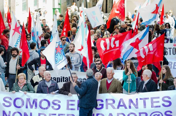 Pontvedra Spanje Mei 2014 Detail Van Deelnemers Inclusief Grote Vakbonden — Stockfoto