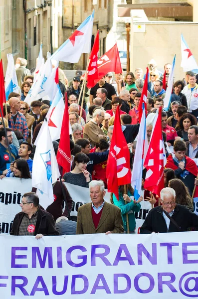 Pontvedra Spanien Maj 2014 Detalj Deltagarna Inklusive Större Fackföreningar Demonstrationen — Stockfoto