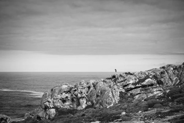 Malpica Espagne Août 2020 Une Fille Marche Long Quelques Rochers — Photo