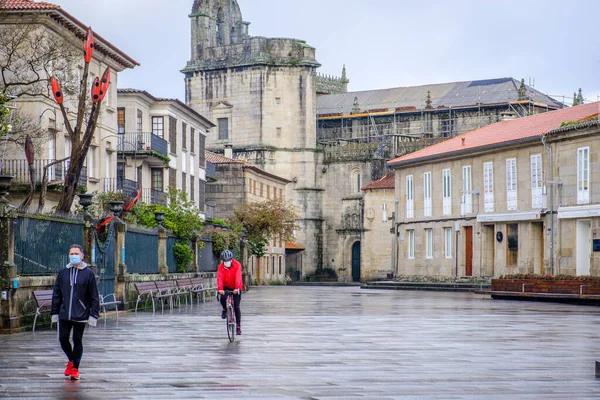 Pontevedra Spain December August 2020 Streets Wet Rain Historic Center — 图库照片