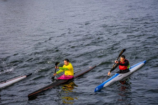 Pontevedra Spain February 2021 Athletes Training Canoe Waters Lerez River — Stock Photo, Image