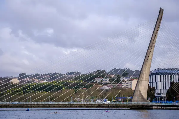 Pont Suspendu Sur Rivière Lerez Qui Forme Ria Pontevedra Des — Photo