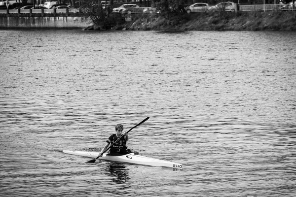 Pontevedra España Febrero 2021 Atletas Entrenando Canoa Las Aguas Del — Foto de Stock