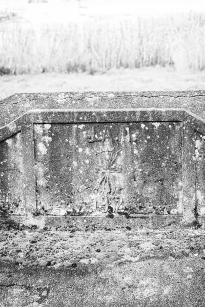 Inscription Relief Granite Yoke Arrows 1952 Symbol Former Government Franco — Stock Photo, Image