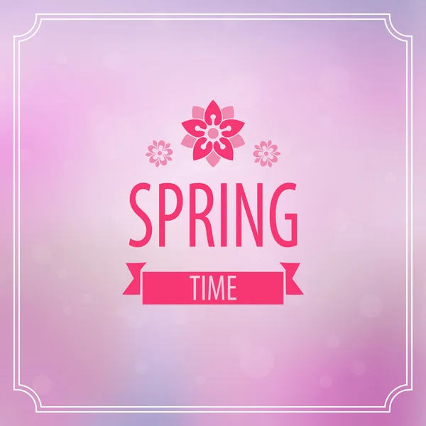 Spring Vector Typographic Poster or Greeting Card Design. Beautiful Blurred Lights with  Flower.