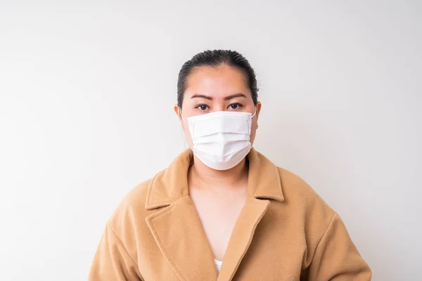 Азіатські Жінки Одягнені Маску Обличчя Хірурга Щоб Запобігти Вірусу Корони — стокове фото