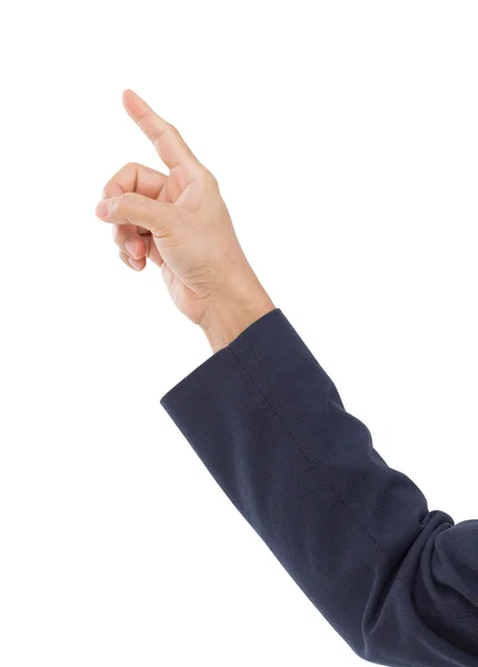 Homme pointant la main isolé sur fond blanc, chemin de coupe — Photo
