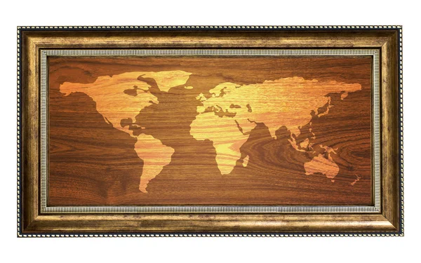 Map on wood background with golden frame credit NASA — Stock Photo, Image