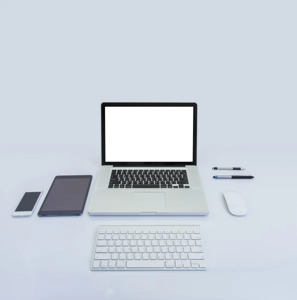 Blank screen laptop computer and accessories — Stock Photo, Image