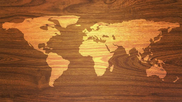 World map on brown wood background — Stock Photo, Image