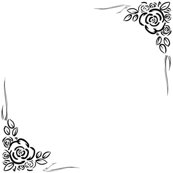 バラと黒のフレームを手描き ロイヤリティフリーストックベクター