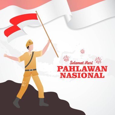 Selamat hari pahlawan nasonal. Çevirisi: Mutlu Endonezya Ulusal Kahramanlar Günü. Tebrik kartı, poster ve afiş için vektör illüstrasyonu.