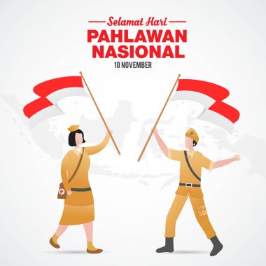 Selamat hari pahlawan nasonal. Çevirisi: Mutlu Endonezya Ulusal Kahramanlar Günü. Tebrik kartı, poster ve afiş için vektör illüstrasyonu.