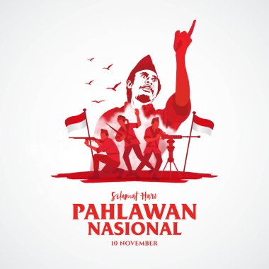 Selamat hari pahlawan nasonal. Çevirisi: Mutlu Endonezya Ulusal Kahramanlar Günü. Tebrik kartı, poster ve afiş için vektör illüstrasyonu