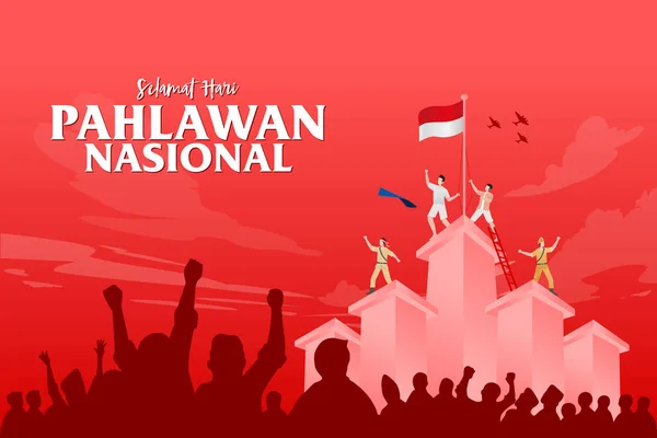Selamat Hari Pahlawan Nasional Vertaling Gelukkige Indonesische Nationale Helden Dag — Stockvector