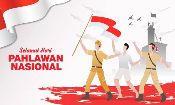 Selamat Hari Pahlawan Nasional Terjemahan Selamat Hari Pahlawan Nasional Indonesia - Stok Vektor