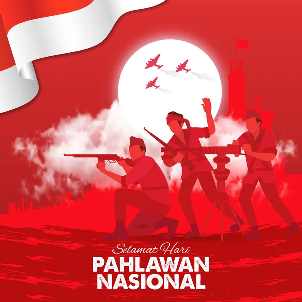 Selamat Hari Pahlawan Nasional Vertaling Gelukkige Indonesische Nationale Helden Dag — Stockvector