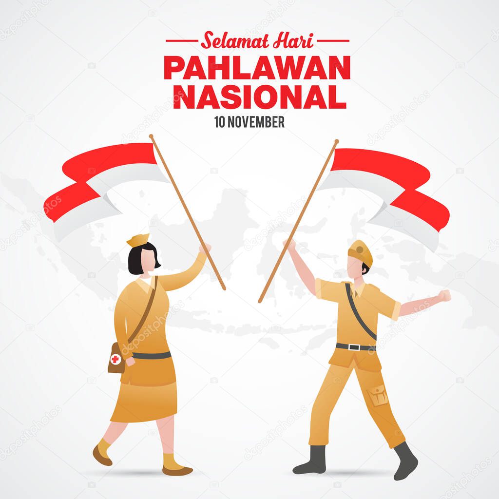 Selamat hari pahlawan nasional. Translation: Happy Indonesian National Heroes day. vector illustration for greeting card, poster and banner.