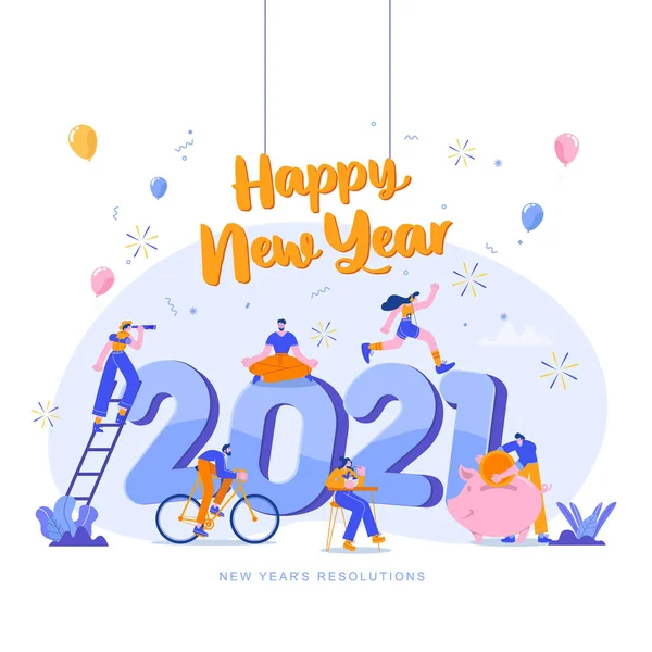 Feliz Ano Novo 2021 Objetivos Resoluções 2021 Ilustração Conceito Pessoas —  Vetores de Stock